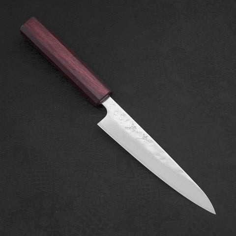 Petty AUS-10 Nashiji Damascus Urushi Purple Handle 135mm-[Musashi]-[Japanese-Kitchen-Knives]
