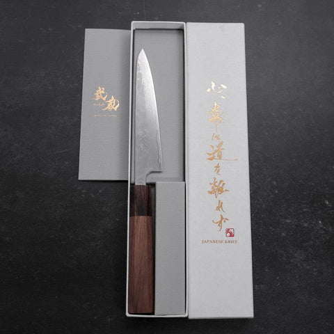 Petty AUS-10 Polished Nashiji Damascus Walnut Handle 135mm-[Musashi]-[Japanese-Kitchen-Knives]