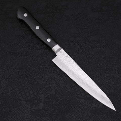 Petty AUS-10 Tsuchime Damascus Western Black Handle 135mm (5.3”)-[Musashi]-[Japanese-Kitchen-Knives]