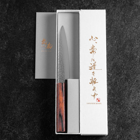 Petty AUS-8 Tsuchime Mahogany Handle 135mm-[Musashi]-[Japanese-Kitchen-Knives]
