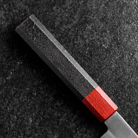 Petty Blue Steel #1 Stainless Clad Polished Red Black Urushi Handle 150mm-[Musashi]-[Japanese-Kitchen-Knives]