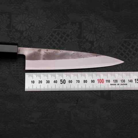 Petty Blue Steel #2 Nashiji Stainless Clad Buffalo Teak Handle 135mm (5.3”)-[Musashi]-[Japanese-Kitchen-Knives]