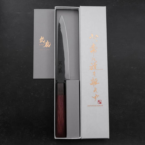 Petty Blue Steel #1 Stainless Clad Kurouchi Black Purple Urushi Handle 150mm-[Musashi]-[Japanese-Kitchen-Knives]