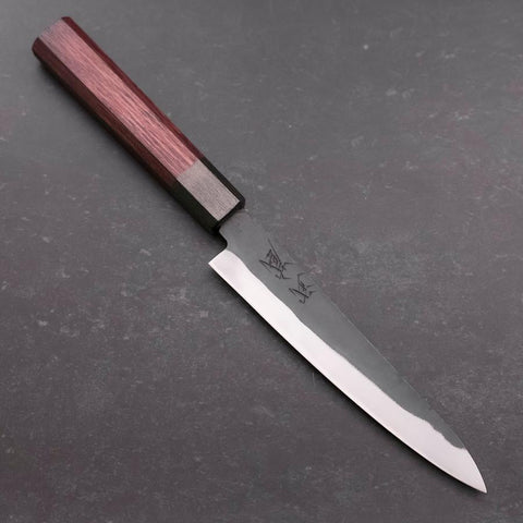 Petty Blue Steel #1 Stainless Clad Kurouchi Black Purple Urushi Handle 150mm-[Musashi]-[Japanese-Kitchen-Knives]