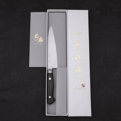 Petty Knife AUS-8 Polished Western Black Handle 120mm (4.7”)-[Musashi]-[Japanese-Kitchen-Knives]