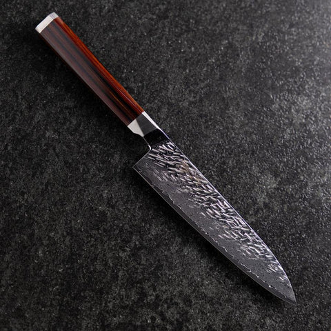 Petty SG-2 Mirror Tsuchime Damascus Octagonal Mahogany Handle 150mm-[Musashi]-[Japanese-Kitchen-Knives]