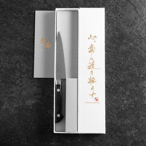 Petty SKD12 Polished Western Black Handle 120mm (4.7”)-[Musashi]-[Japanese-Kitchen-Knives]