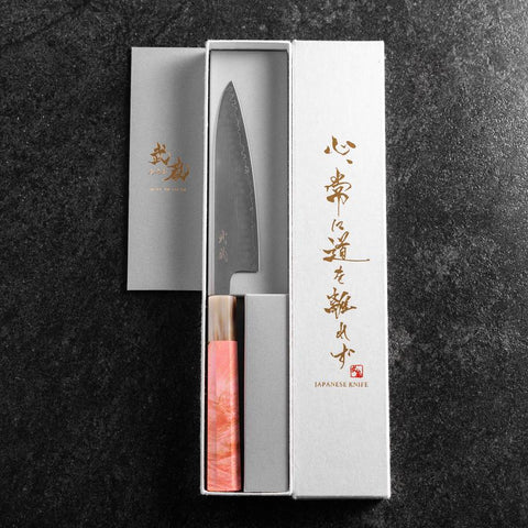 Petty SLD Mirror Buffalo Dark Pink Maple Handle 130mm-[Musashi]-[Japanese-Kitchen-Knives]