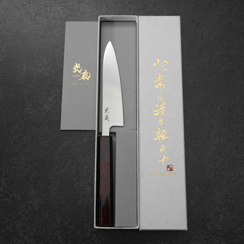Petty SLD Mirror Red Urushi Handle 130mm-[Musashi]-[Japanese-Kitchen-Knives]