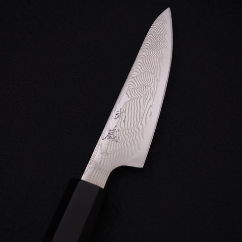 Petty SLD Wave Nickel Damascus Buffalo Ebony Handle 90mm-[Musashi]-[Japanese-Kitchen-Knives]