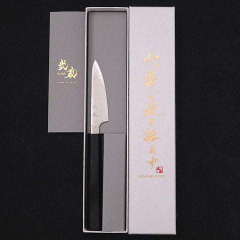 Petty SLD Wave Nickel Damascus Buffalo Ebony Handle 90mm-[Musashi]-[Japanese-Kitchen-Knives]