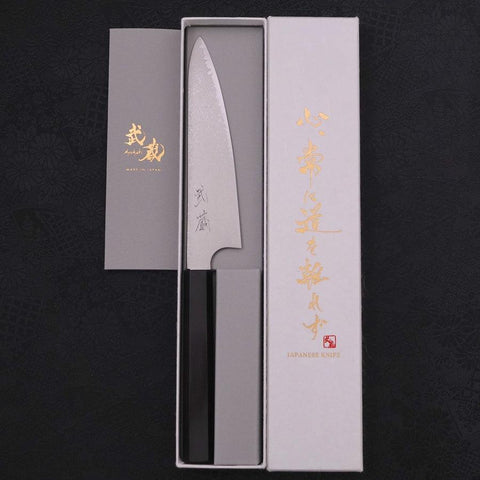 Petty Silver Steel #3 Damascus Buffalo Ebony Handle 150mm-[Musashi]-[Japanese-Kitchen-Knives]