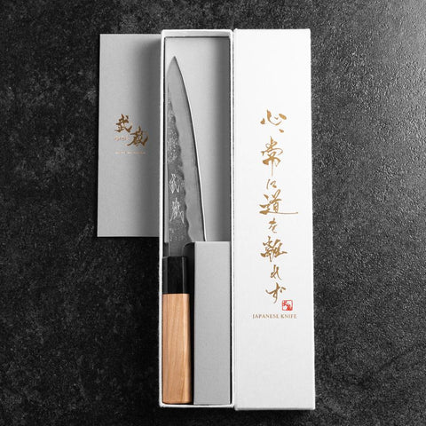 Petty Silver Steel #3 Nashiji Buffalo Cherry Handle 150mm (5.9”)-[Musashi]-[Japanese-Kitchen-Knives]