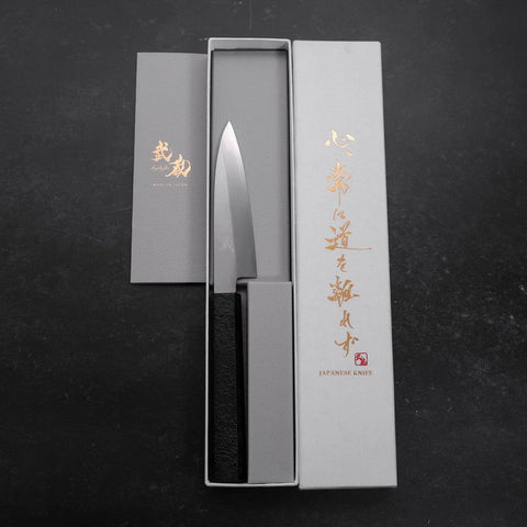 Petty Silver Steel #3 Polished Black Ishime Urushi Handle 110mm-[Musashi]-[Japanese-Kitchen-Knives]