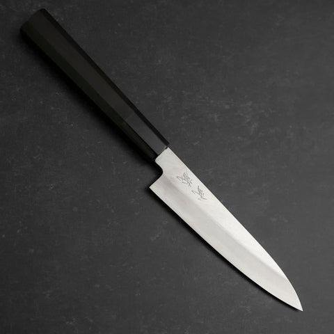 Petty Silver Steel #3 Polished Buffalo Ebony Handle 140mm-[Musashi]-[Japanese-Kitchen-Knives]