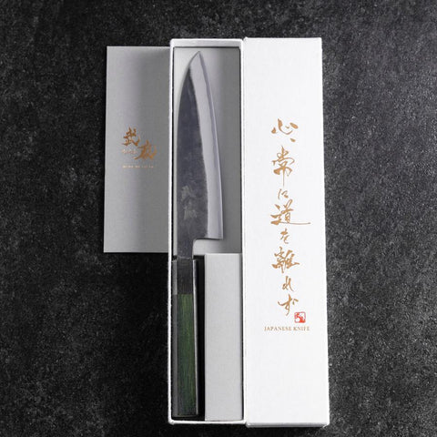 Petty Stainless Clad Blue Steel #2 Kurouchi Green Urushi Handle 150mm-[Musashi]-[Japanese-Kitchen-Knives]