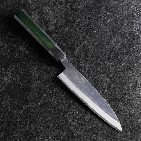 Petty Stainless Clad Blue Steel #2 Kurouchi Green Urushi Handle 150mm-[Musashi]-[Japanese-Kitchen-Knives]