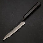 Petty Stainless Clad Blue Super Kurouchi Tsuchime Buffalo Ebony Handle 135mm-[Musashi]-[Japanese-Kitchen-Knives]