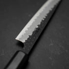 Petty Stainless Clad Blue Super Kurouchi Tsuchime Buffalo Ebony Handle 135mm-[Musashi]-[Japanese-Kitchen-Knives]