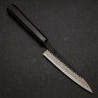 Petty Stainless Clad Blue Super Kurouchi Tsuchime Buffalo Ebony Handle 135mm-[Musashi]-[Japanese-Kitchen-Knives]