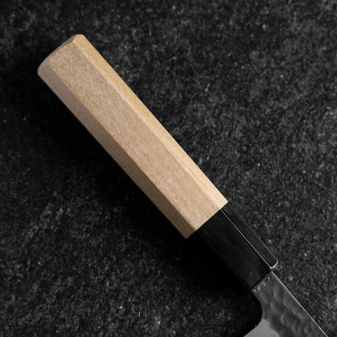 Petty Stainless Clad Blue Super Kurouchi Tsuchime Buffalo Magnolia Handle 150mm (5.9”)-[Musashi]-[Japanese-Kitchen-Knives]