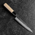 Petty Stainless Clad Blue Super Kurouchi Tsuchime Buffalo Magnolia Handle 150mm (5.9”)-[Musashi]-[Japanese-Kitchen-Knives]