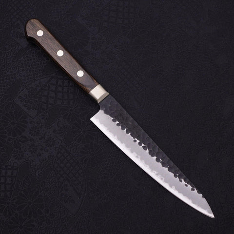 Petty Stainless Clad Blue Super Kurouchi Tsuchime Western Handle 150mm-[Musashi]-[Japanese-Kitchen-Knives]