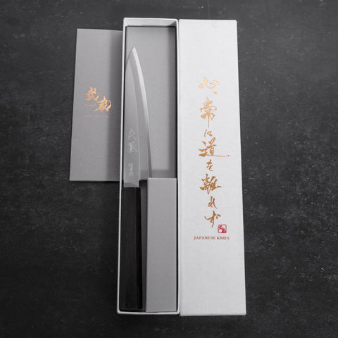 Petty Stainless Clad Blue Super Polished Ebony Handle 145mm-[Musashi]-[Japanese-Kitchen-Knives]