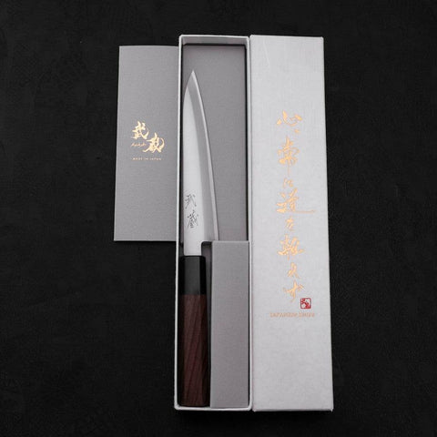 Petty Stainless Clad Blue Super Polished Shitan Handle 150mm-[Musashi]-[Japanese-Kitchen-Knives]
