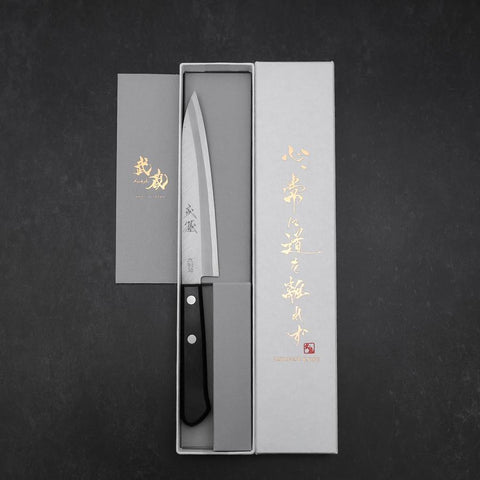 Petty VG-1 Polished Western Black Handle 145mm (Tsuba-nashi)-[Musashi]-[Japanese-Kitchen-Knives]