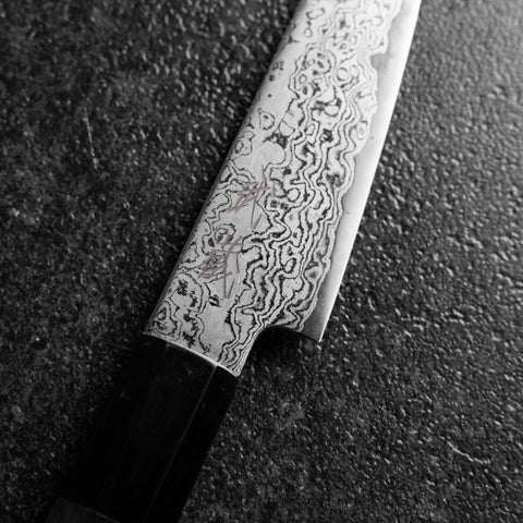 Petty VG-10 Damascus Buffalo Ebony Handle 105mm (4.1”)-[Musashi]-[Japanese-Kitchen-Knives]