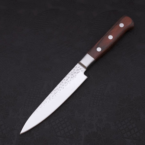 Petty VG-10 Mirror Tsuchime Damascus Mahogany Handle 135mm-[Musashi]-[Japanese-Kitchen-Knives]