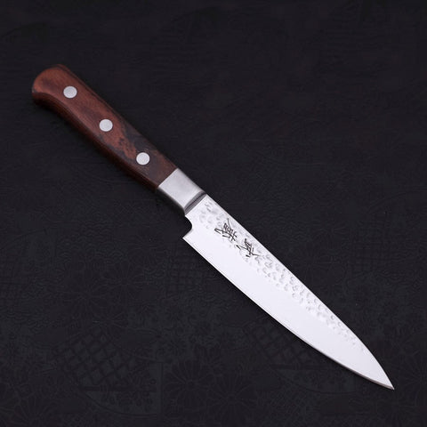 Petty VG-10 Mirror Tsuchime Damascus Mahogany Handle 135mm-[Musashi]-[Japanese-Kitchen-Knives]