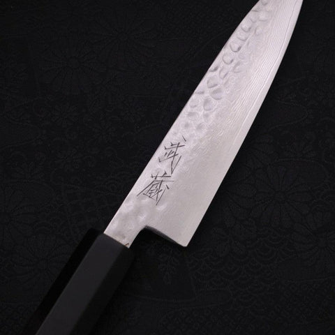Petty VG-10 Tsuchime Damascus Buffalo Ebony Handle 120mm (4.7”)-[Musashi]-[Japanese-Kitchen-Knives]
