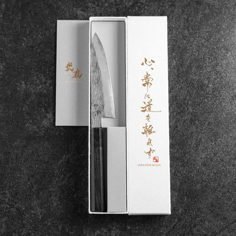 Petty White Steel #1 Tsuchime Buffalo Ebony Handle 135mm (5.3”)-[Musashi]-[Japanese-Kitchen-Knives]
