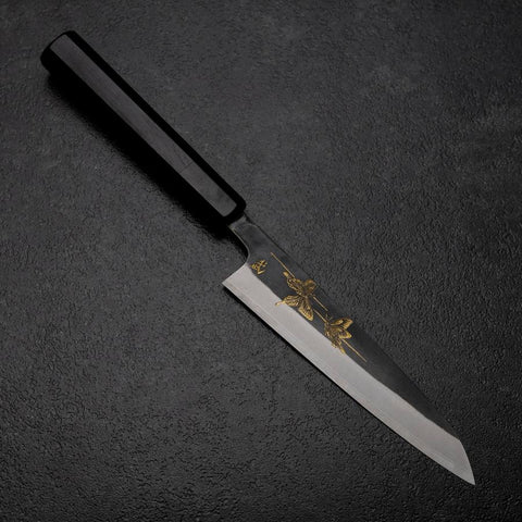 Petty White Steel #2 Stainless Clad Kurouchi Chokin Butterfly Buffalo Ebony Handle 150mm-[Musashi]-[Japanese-Kitchen-Knives]