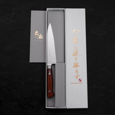 Petty knife AUS-8 Polished Western Brown Handle 130mm-[Musashi]-[Japanese-Kitchen-Knives]