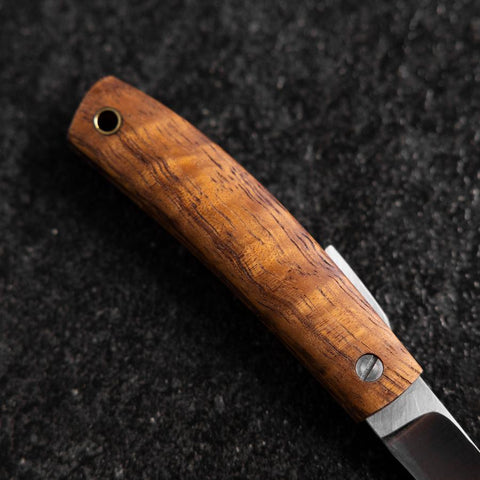 Pocket Knife AUS-8 Hawaiian Koa Outdoor Knife 55mm with Leather Sheath-[Musashi]-[Japanese-Kitchen-Knives]