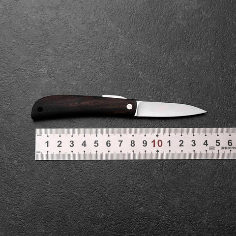 Pocket Knife VG-10 Black Persimmon Outdoor Knife 60mm with Wine-Red Leather Sheath-[Musashi]-[Japanese-Kitchen-Knives]