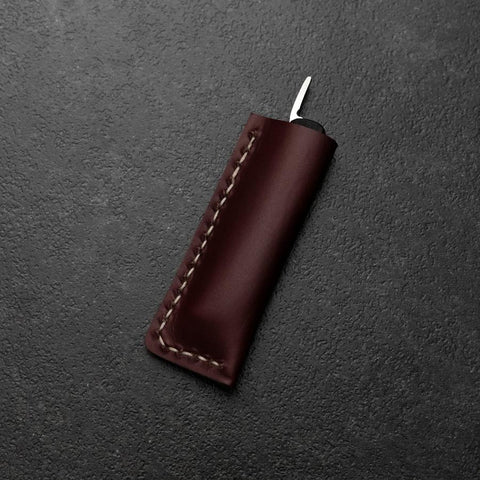 Pocket Knife VG-10 Black Persimmon Outdoor Knife 60mm with Wine-Red Leather Sheath-[Musashi]-[Japanese-Kitchen-Knives]