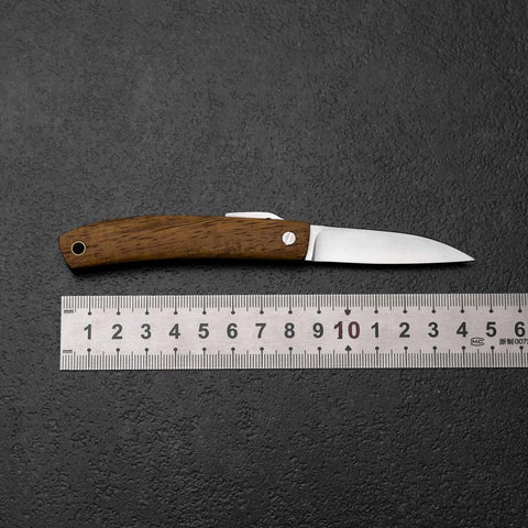 Pocket Knife VG-10 Hawaiian Koa Outdoor Knife 55mm with Leather Sheath-[Musashi]-[Japanese-Kitchen-Knives]
