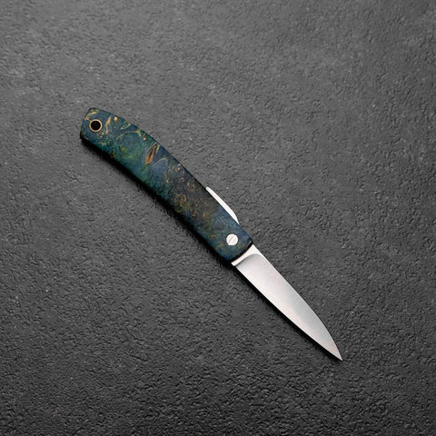 Pocket Knife VG-10 Stabilized Wood Outdoor Knife 60mm with Leather Sheath-[Musashi]-[Japanese-Kitchen-Knives]