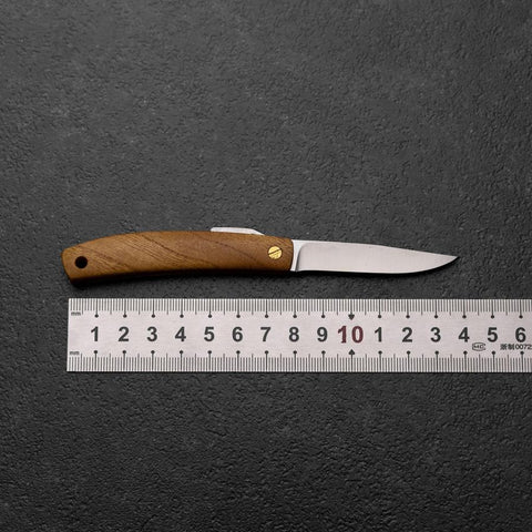Pocket Knife VG-10 Zelkova Outdoor Knife 60mm with Leather Sheath-[Musashi]-[Japanese-Kitchen-Knives]