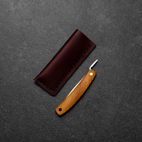 Pocket Knife VG-10 Zelkova Outdoor Knife 60mm with Leather Sheath-[Musashi]-[Japanese-Kitchen-Knives]