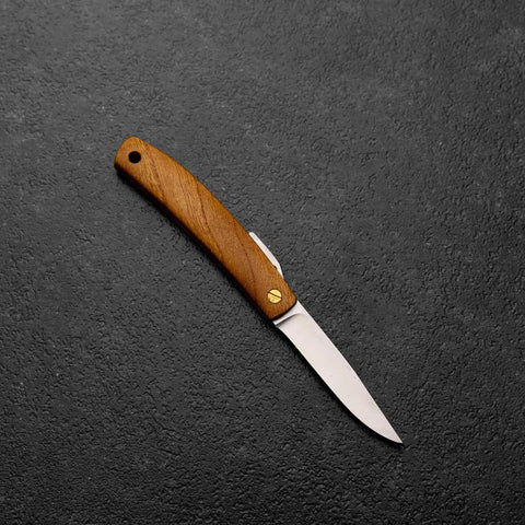 Pocket Knife VG-10 Zelkova Outdoor Knife 60mm with Leather Sheath-[Musashi]-[Japanese-Kitchen-Knives]