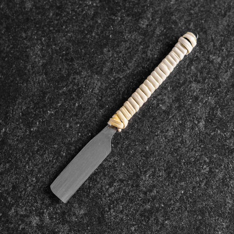 Razor/Kamisori Blue Steel #2 Kurouchi White Cord Handle 50mm with wooden box (2”)-[Musashi]-[Japanese-Kitchen-Knives]
