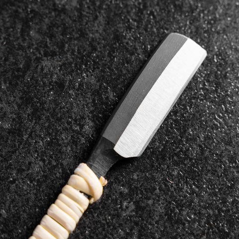 Razor/Kamisori Blue Steel #2 Kurouchi White Cord Handle 50mm with wooden box (2”)-[Musashi]-[Japanese-Kitchen-Knives]