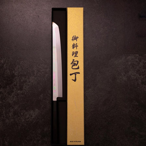 Sakimaru Takohiki White Steel #2 Moon-Fuji Water Honyaki Buffalo Ebony Handle 270mm with Magnolia Sheath-[Musashi]-[Japanese-Kitchen-Knives]