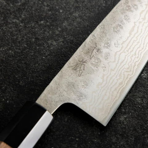 Santoku 440C Nashiji Damascus Buffalo Walnut Handle 165mm (6.5”)-[Musashi]-[Japanese-Kitchen-Knives]