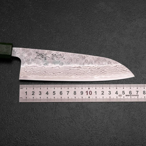 Santoku 440C Nashiji Damascus Green Urushi Handle 165mm (6.5”)-[Musashi]-[Japanese-Kitchen-Knives]